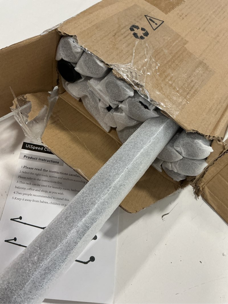 Condition photo showing New/Like New for OROPY Clothes Rack, 65.7" Industrial Pipe Clothing Rack 2 Pack for Clothes, Wall Mounted Heavy Duty Space Saving Garment Rack for Closet Storage, Black, 3 Base