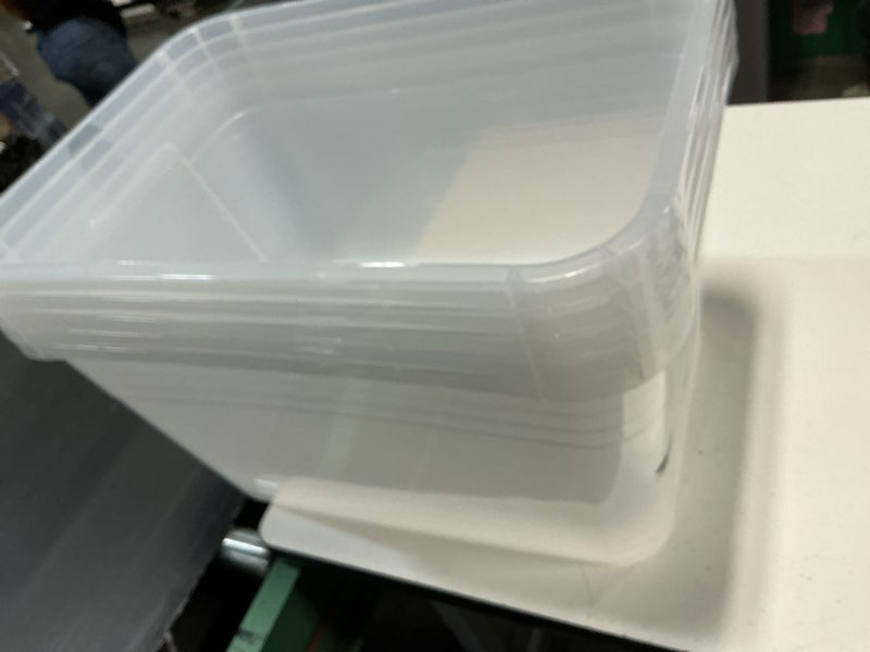 Condition photo showing Good Condition for sterilite 4-pack 64 quart latching box, clear plastic storage organizer bins with white lids - large stackable containers for home bedroom, dorm room, and closet organization 64 quart 4 pack solid