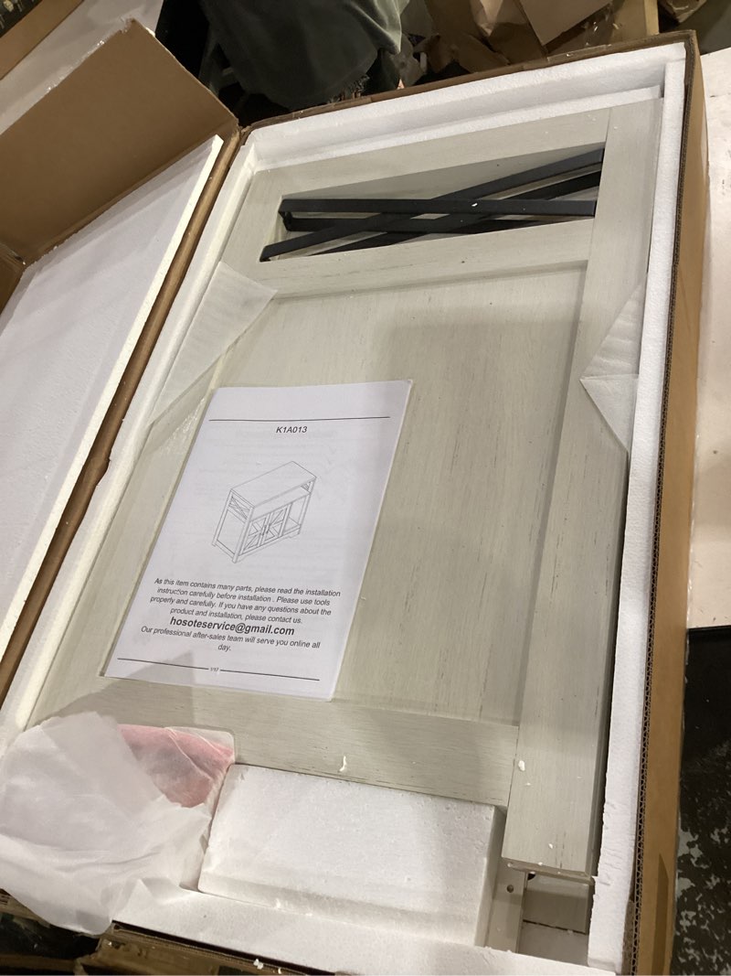 Condition photo showing Good Condition for halitaa cat litter box enclosure, hidden litter box furniture with scratch pad, farmhouse indoor cat house washroom end table, white white 31"l x 17"w x 28.5"h