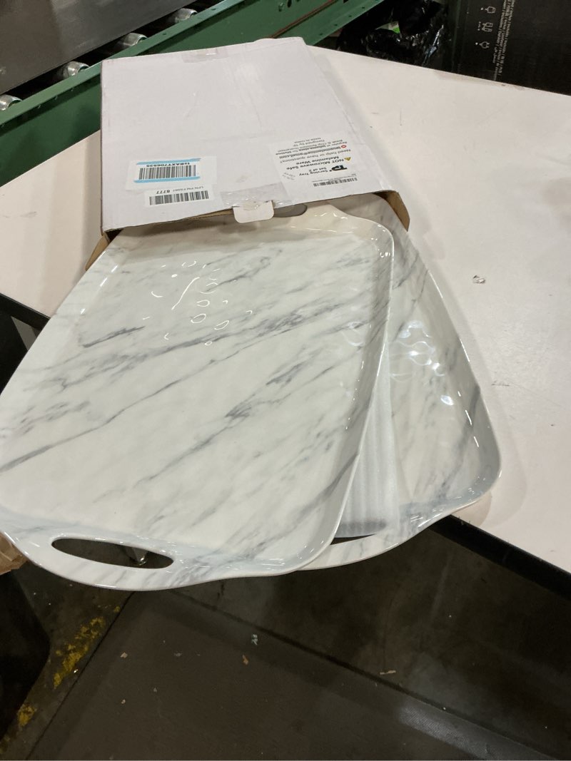 Condition photo showing Good Condition for TP Serving Tray with Handles, Large Rectangular Melamine Serving Platter Set of 2, White Marble (19" x 12") 19" x 12" x 1.2" White Marble