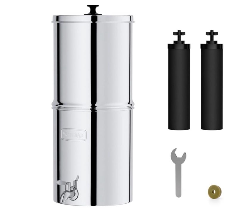 waterdrop gravity-fed water filter system, reduces lead and up to 99% of chlorine, nsf/ansi 42&372 standard, with 2 black carbon filters and metal spigot, king tank series, wd-tk-a