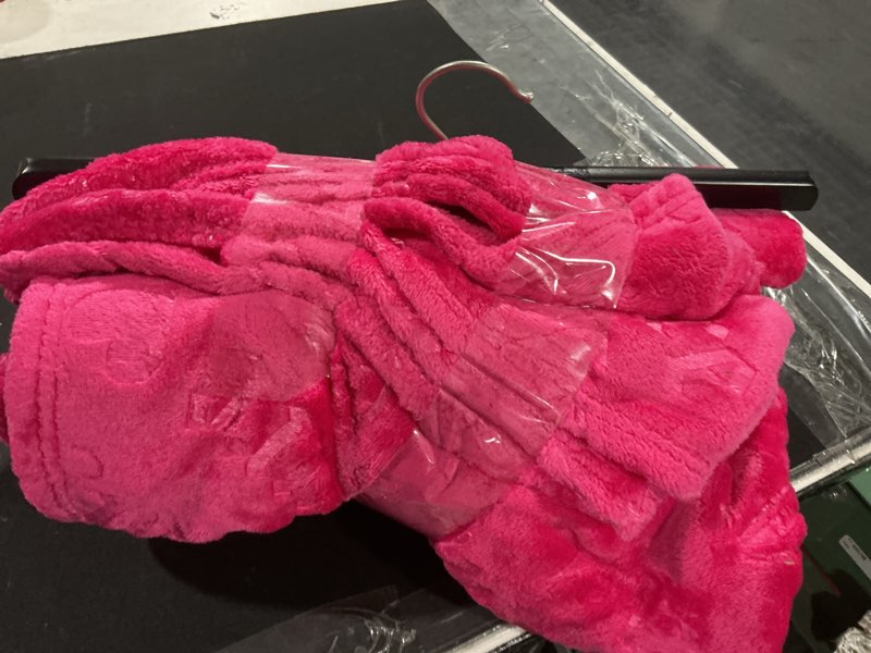 Condition photo showing Good Condition for Juicy Couture Embossed Plush 50"x70" Throw Blanket, Embossed Diagonal Logo Hot Pink