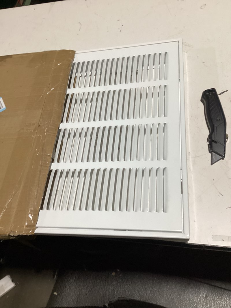 Condition photo showing Good Condition for EZ-FLO 16 x 16 Inch (Duct Opening) Return Air Vent Cover for Wall or Ceiling, Solid Steel Return Air Filter Grille, HVAC Vent Cover, White, 61654 16 in. x 16 in.