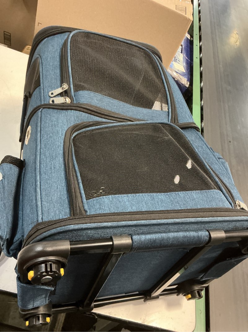 Condition photo showing New/Like New for denzus extra large double-compartment pet carrier backpack with wheels for small dogs and cats, cat rolling carrier for 2 cats, perfect for traveling/taking a walk/trips to the vet