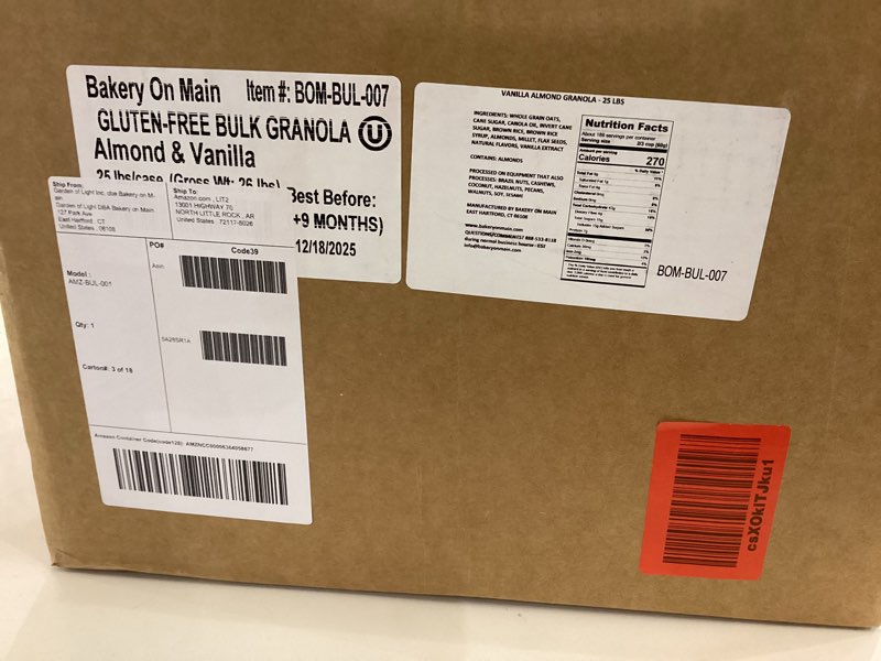 Gluten free bulk granola, almond vanilla