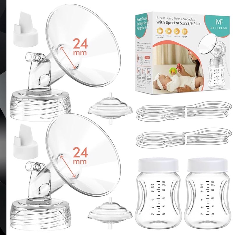 breast pump parts compatible with spectra s1,s2,s9 plus, replacement kit for spectra pump parts 2pcs, duckbill valve, tube,bottle, backflow protector, not original accessorie,24mm