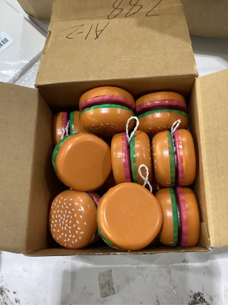 Condition photo showing New/Like New for leitee 24 pieces hamburger yo yo toys plastic yo yo burger party favors for boys girls adults birthday party favors classroom prizes holiday goodie bag fillers