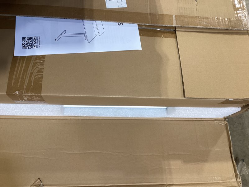 Condition photo showing As Is for HUANUO 48? x 24? Electric Standing Desk with 2 Drawers, C-Clamp Mount Compatible, Height Adjustable Computer Desk, Home Office Stand Up Desk with 4 Preset Heights & 2 Hooks, White