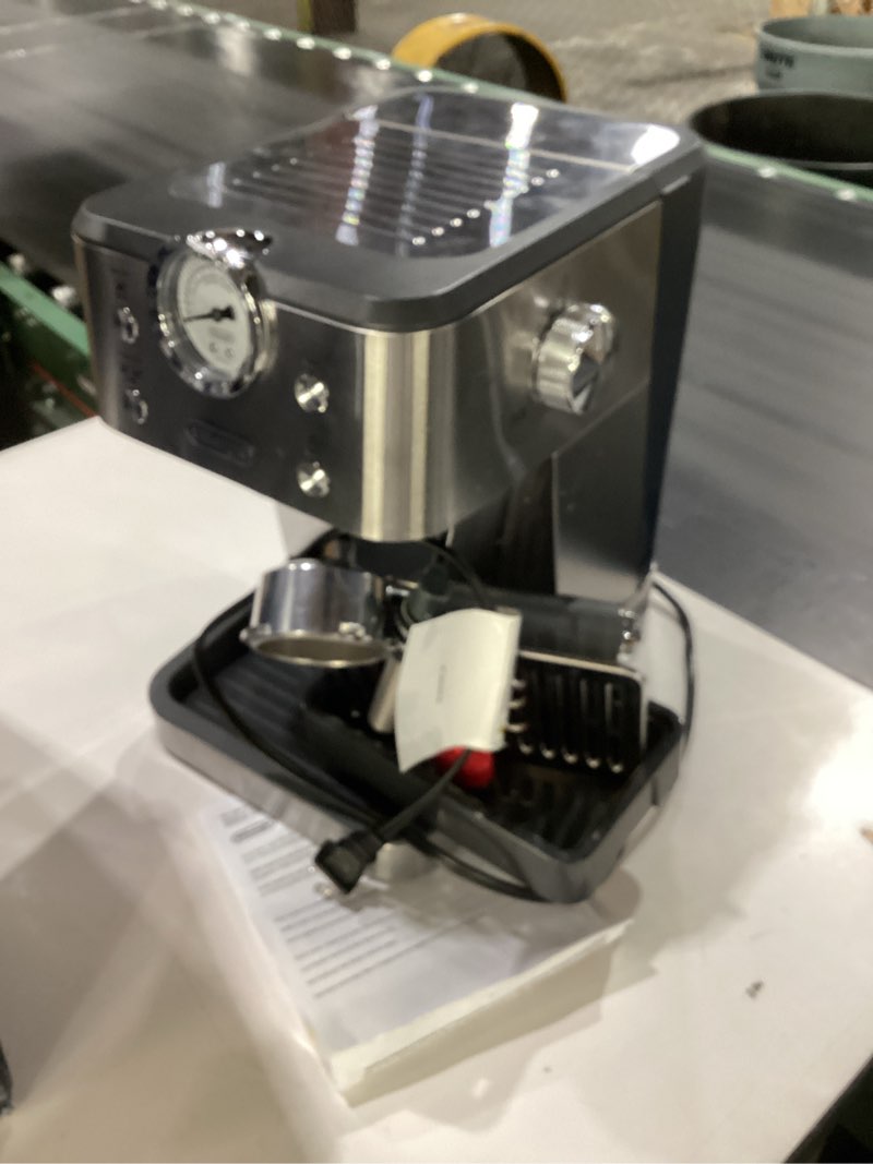 Condition photo showing As Is for de’longhi classic espresso machine with milk frother, 15-bar pump & temperature control - barista coffee maker kit for espresso, latte, cappuccino & iced