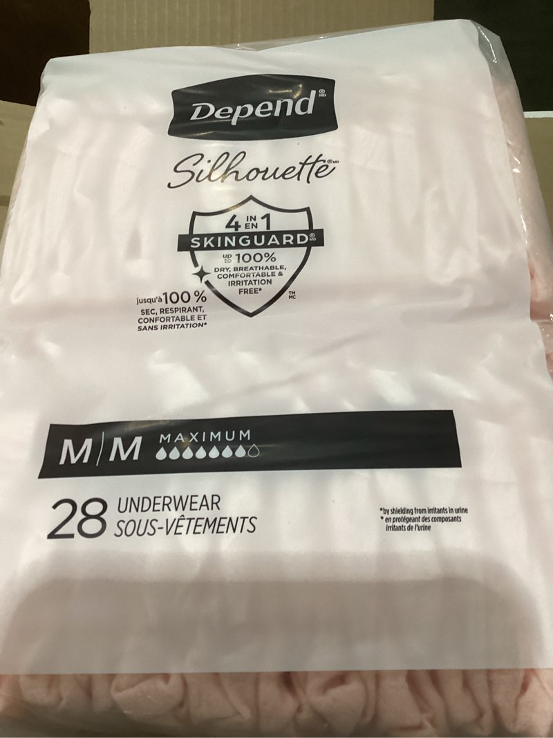Condition photo showing New/Like New for Depend Silhouette Adult Diapers, Incontinence & Postpartum Bladder Leak Underwear for Women, Maximum Absorbency, Medium, Pink, 56 Count (2 Packs of 28), Packaging May Vary Pink Medium 56