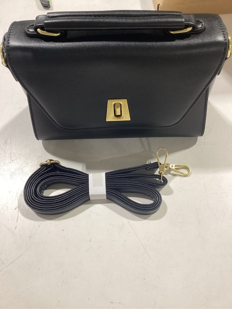 Condition photo showing Good Condition for classic medium crossbody bag for women, vegan leather satchel purse with gold-tone hardware, elegant top-handle shoulder bag brown