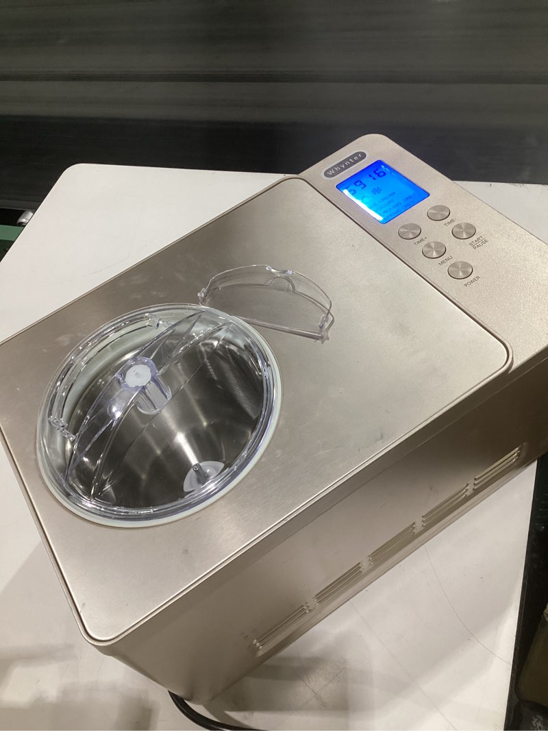 Condition photo showing Good Condition for whynter ice cream maker machine & yogurt automatic 2 qt. with built-in compressor, lcd digital display & timer, no pre-freezing, icm-220cgy, champagne gold 2 quart champagne gold