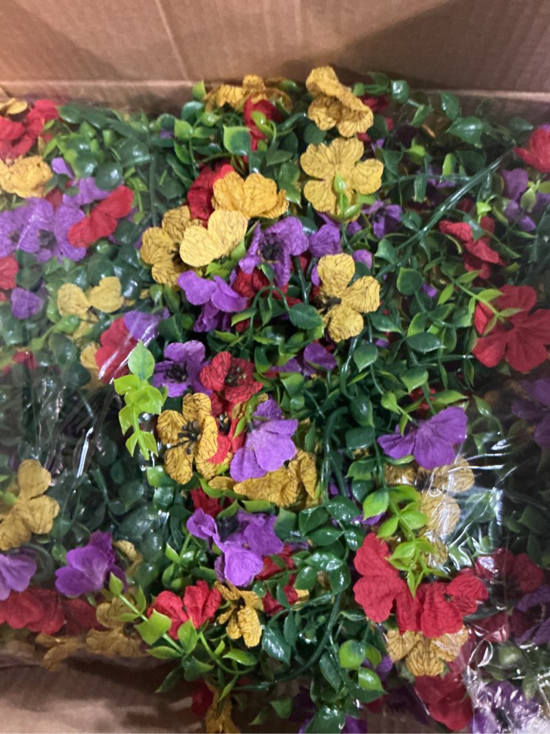 Condition photo showing Good Condition for Artificial Flowers Garland Ivy, 4 Pack 5.9 FT Spring Summer Decor UV Resistant Fake Mums Floral Vine Silk Daisy Hanging Flower for Home Garden Wedding Decor Photo Booth Backdrop(Red purple yellow) A-red Purple Yellow