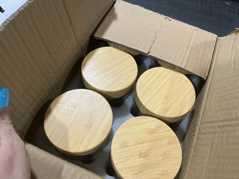 Condition photo showing Good Condition for NETANY 6-pack 16oz Glass jars with Airtight Lids, Overnight Oats Containers with Bamboo Lids, Wide mouth Mason Salad jars, Glass Food Storage Containers for Snacks Yogurt Spice Sugar Natural6-16oz