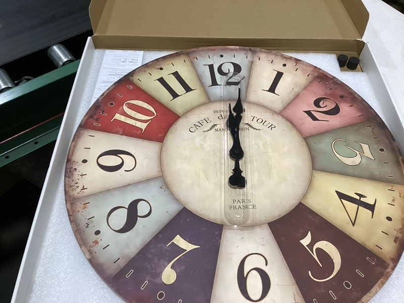 Condition photo showing New/Like New for 24 inch nautical rustic wall clock for office wood extra large battery clock decorative colorful wall clock silent(no solid wood, it is with mdf material) 24 inch colorful1