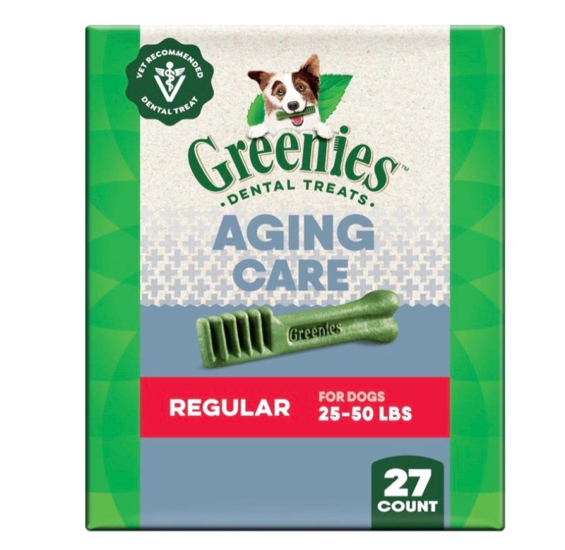 (Best by 21/Oct/2026) Greenies Aging Care Regular Dental Dog Treats, 27 oz. Pack (27 Treats)