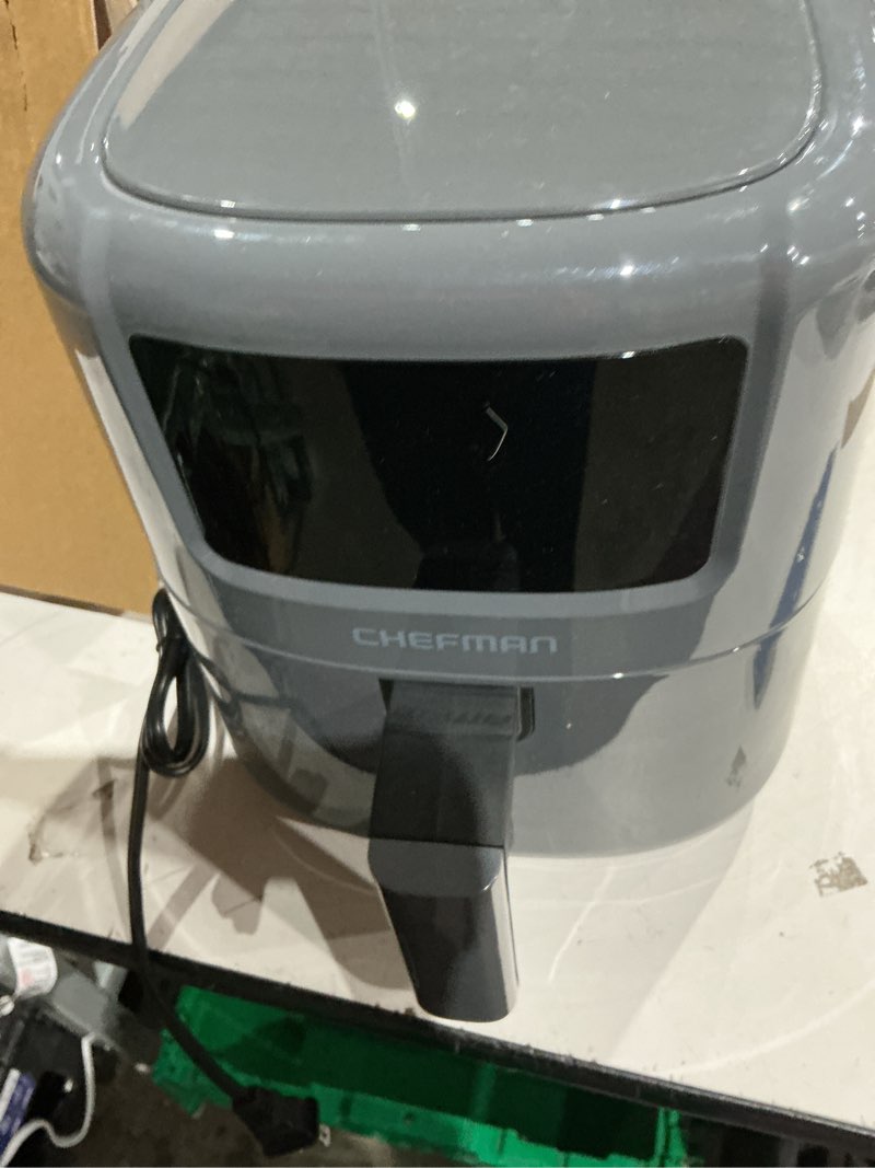 Condition photo showing Good Condition for chefman 2 qt mini air fryer – digital space-saving compact air fryer with nonstick and dishwasher safe basket, quick & easy meals in minutes, features digital timer and shake reminder – grey 2 quart grey