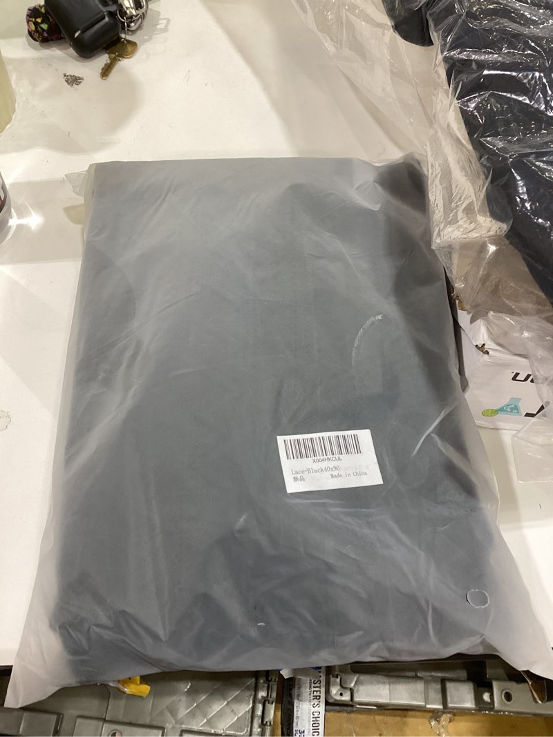 Condition photo showing New/Like New for Christmas Black Sheer Lace Curtains 90 Inch Length Rustic Geometric Boho Curtain Panels with Tassel for Living Room Bedroom Rod Pocket Light Filtering Window Drapes, W40, Sets of 2 Black Lace-new 40"W x 90"L (Pack of 2)