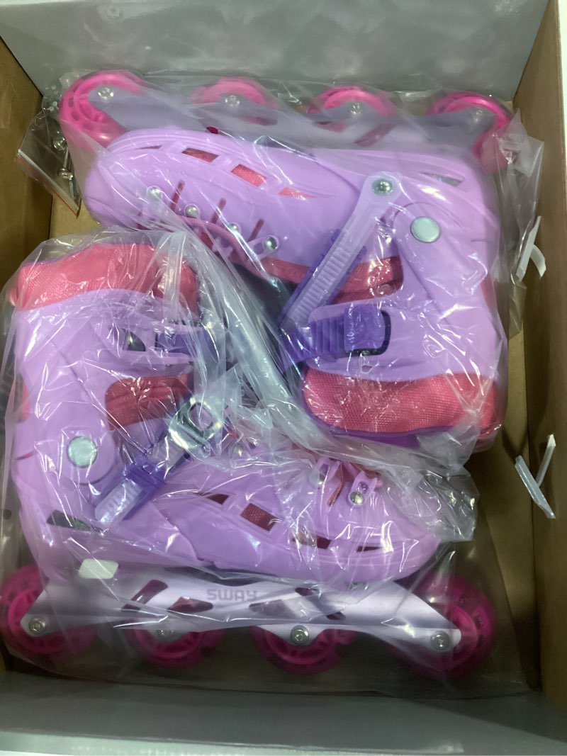 Condition photo showing New/Like New for SWAY Inline Skates 4 Size Adjustable for Girls and Boys, All Wheels Light Up, Outdoor Inline Skates for Kids and Youths Age 4-16, Lightweight & Comfortable for Beginner Large - Youth & Adult(4-7 US) Pink and Purple 