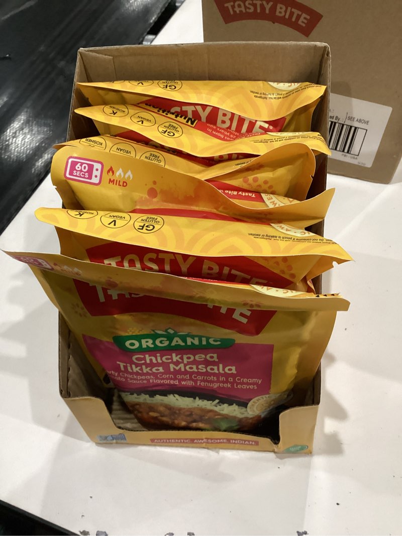 Condition photo showing New/Like New for Tasty Bite Organic Chickpea Tikka Masala, Ready to Eat, Microwavable Entrée, Vegan, 10 Ounce (Pack of 6)