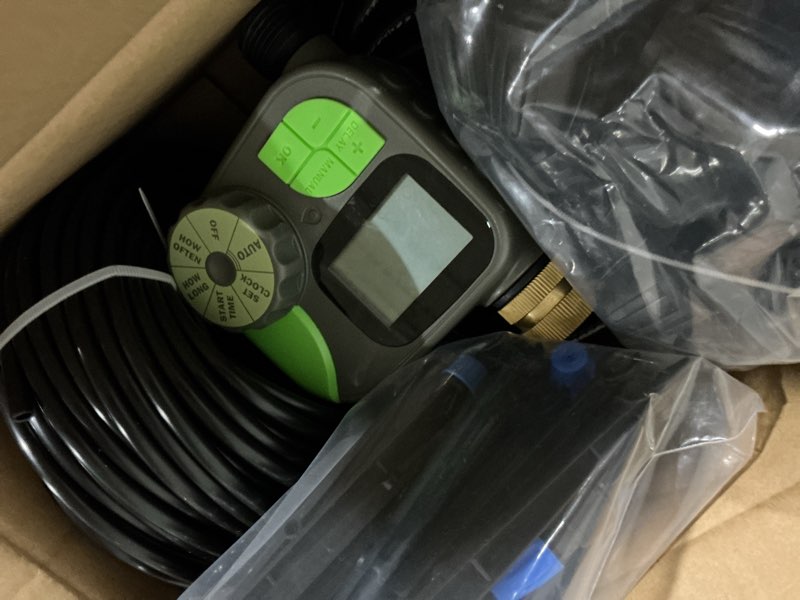 Condition photo showing Good Condition for drip irrigation system with water timer for garden,main id 1/2inch 16.5ft and 1/4inch 96ft water hose, automatic watering system sufficient water pressure, irrigation dripper waterflow evenly easy diy s7
