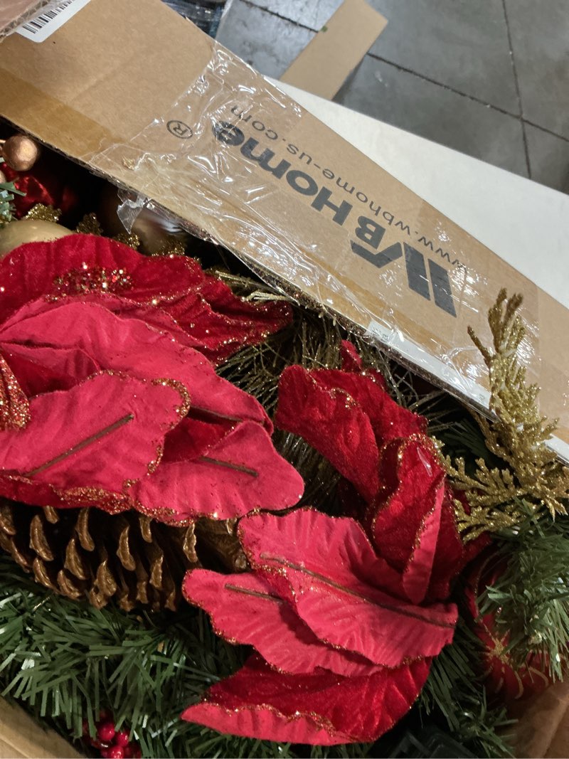 Condition photo showing As Is for WBHome Pre-lit 9 Feet/108 Inch Christmas Garland Classic Red&Gold Themed with 50 LED Lights Holiday Decorations, Battery Operated (Batteries NOT Included) Red & Gold 9 FT