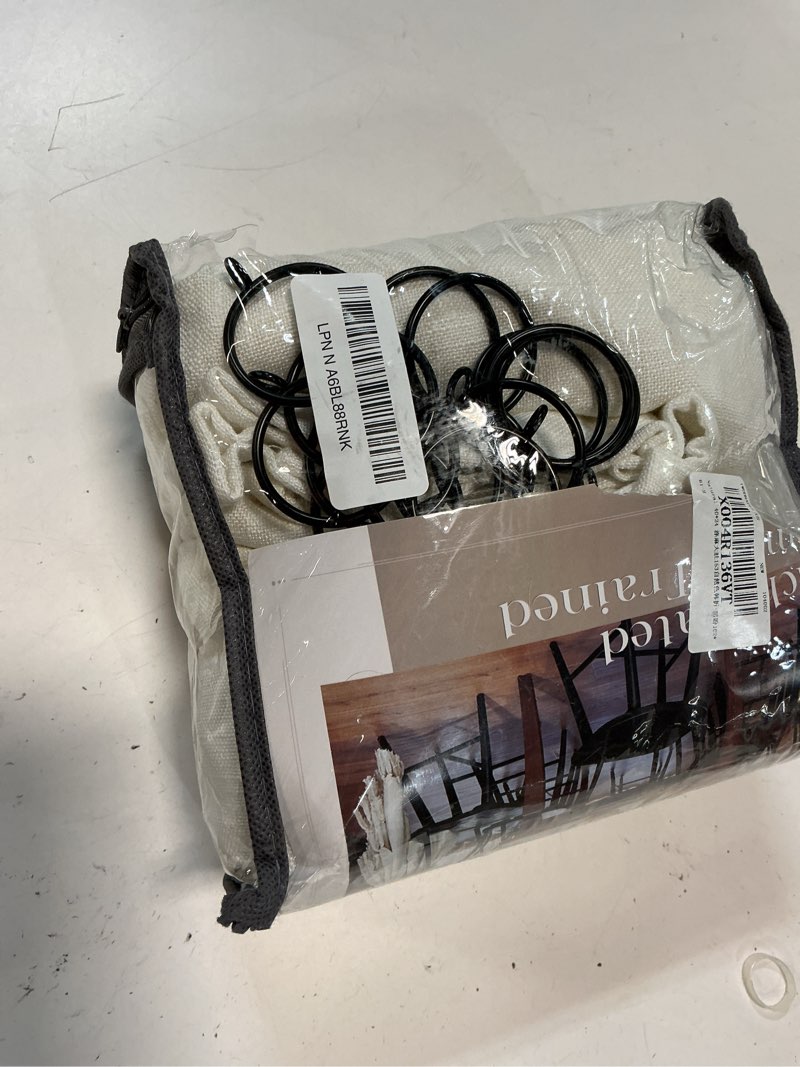 Condition photo showing New/Like New for Cream Linen Cafe Curtains 24 Inch Length Pinch Pleated 2 Panels Set Farmhouse Short Kitchen Window Curtains Light Filtering Semi Sheer Pinch Pleat Back Tab Small Window Drapes for Bathroom Camper RV Natural 40"W x 24"L (Pack of 2)