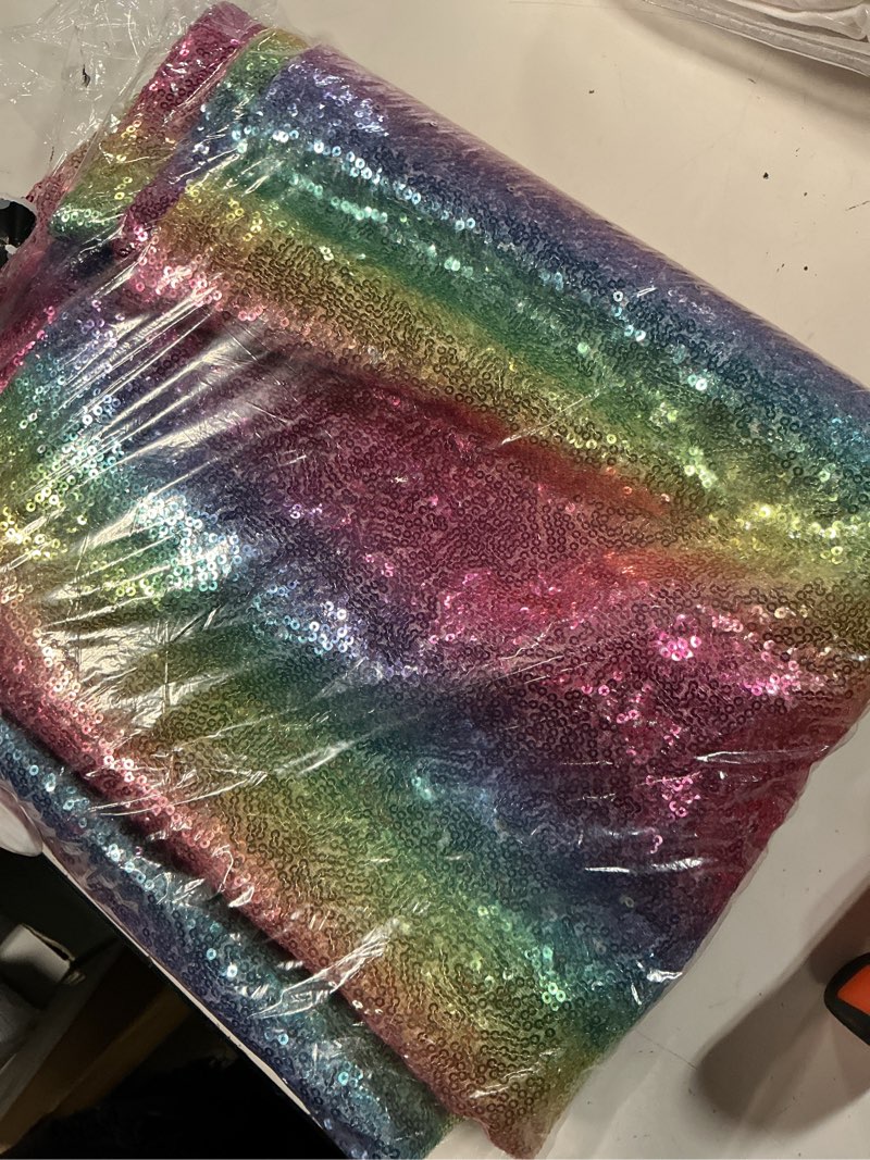 Condition photo showing New/Like New for duobao sequin backdrop rainbow 7ftx7ft wedding background glitter curtain for youtube videos sequins photo booth backdrops sequence backdrop for photography 7ftx7ft (1 panel) rainbow