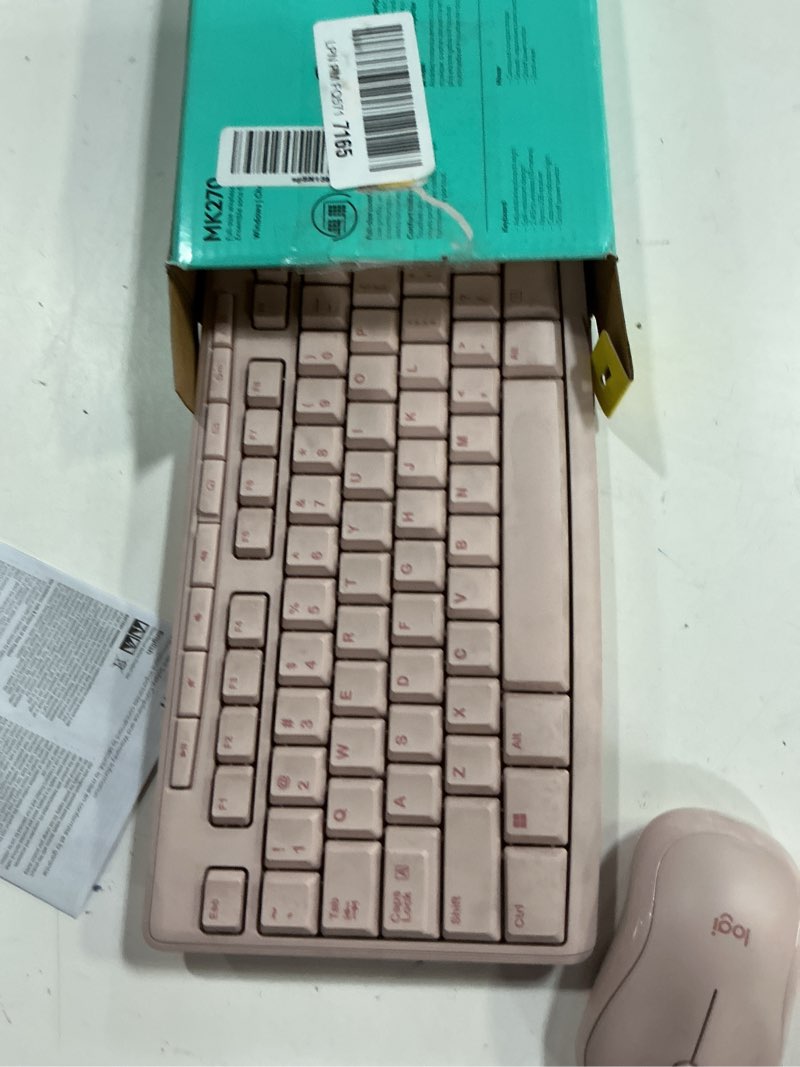Condition photo showing As Is for Logitech MK270 Wireless Keyboard and Mouse Combo for Windows, 2.4 GHz, 8 Multimedia Keys, PC, Laptop, Wireless Keyboard Compact Mouse Combo - Rose Rose 1 Pack Combo