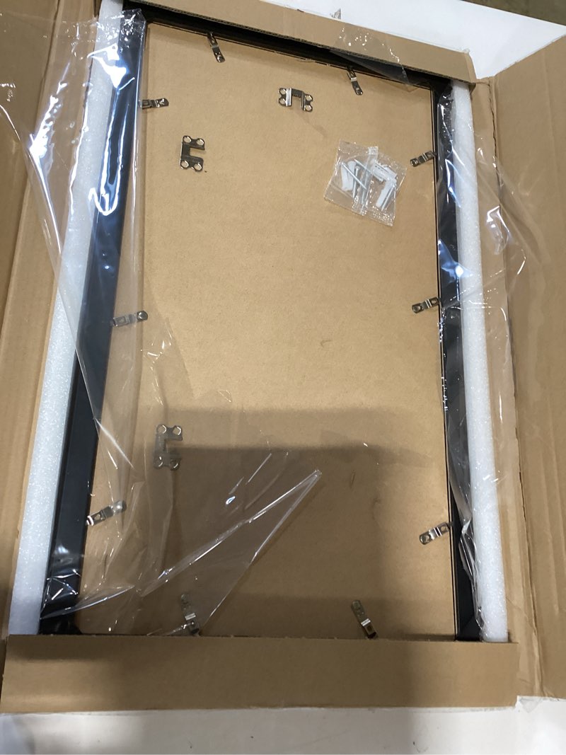 Condition photo showing New/Like New for 12x22 picture frame set of 2, black with glass collage frame, display eight opening 4x6 photos with mat or 12 x 22 newspaper without mat - horizontal or vertical wall mounting black 12x22 in matted to 8-4x6