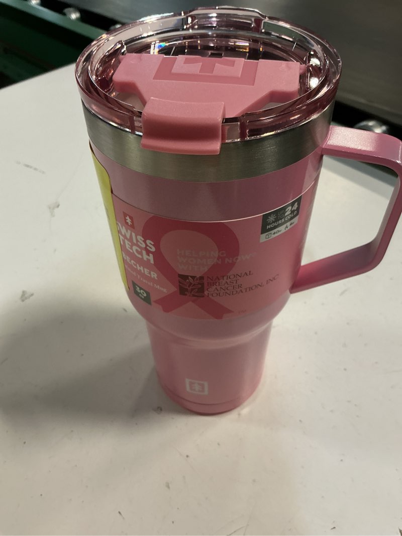 Condition photo showing New/Like New for swiss tech insulated tumbler with leakproof locking lid  ceramic coated  30 oz  breast cancer awareness  triple walled  pink