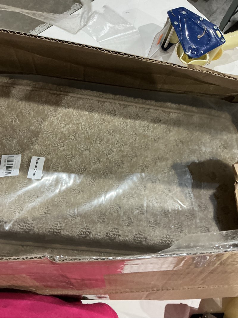 Condition photo showing Good Condition for pure era bullnose carpet stair treads tape free non-slip indoor stair protectors pet friendly stair treads for wooden steps 9.5" x 30"(14 pieces,cream gray mini-diamond trellis) cream gray mini-diamond trellis 14 pieces with bullnose