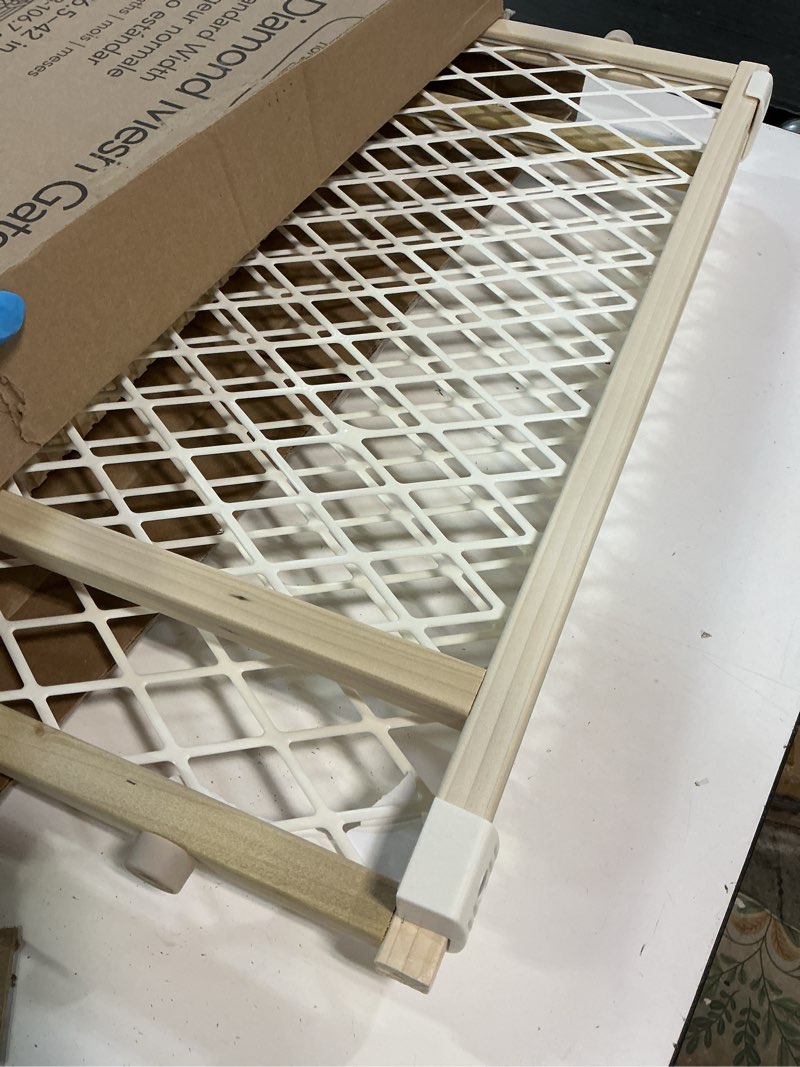 Condition photo showing Good Condition for toddleroo by north states - diamond mesh wooden baby gate: pressure mounted baby gate for doorways - adjustable 26.5 to 42 inches wide - 23 inches tall