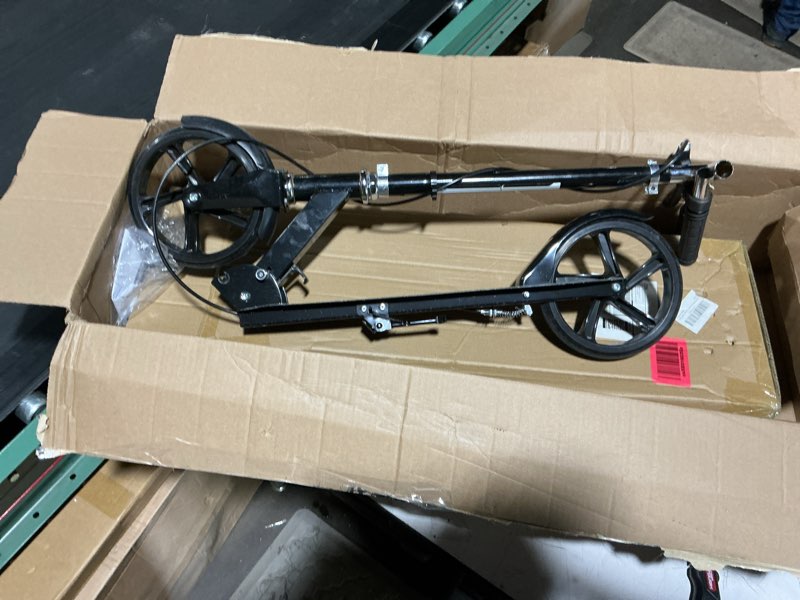 Condition photo showing Good Condition for scooters for kids 8-12, teens & adults - foldable commuter scooter with bell, hand brake & adjustable height, 220 lb weight capacity, perfect for school, campus, park rides black