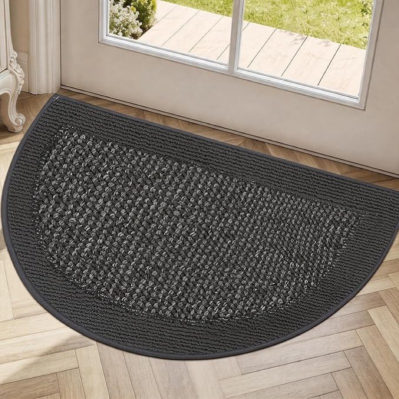 floorhug half circle door mat indoor entrance welcome, non-slip washable doormat, trap dirt and mois