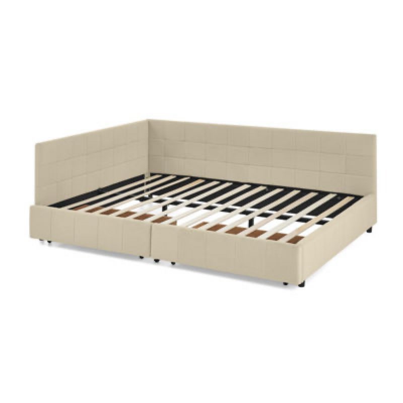 (Incomplete only 1 box) Upholstered Daybed With Backrest, Reversible Armrests, And Storage Drawers (Queen size)