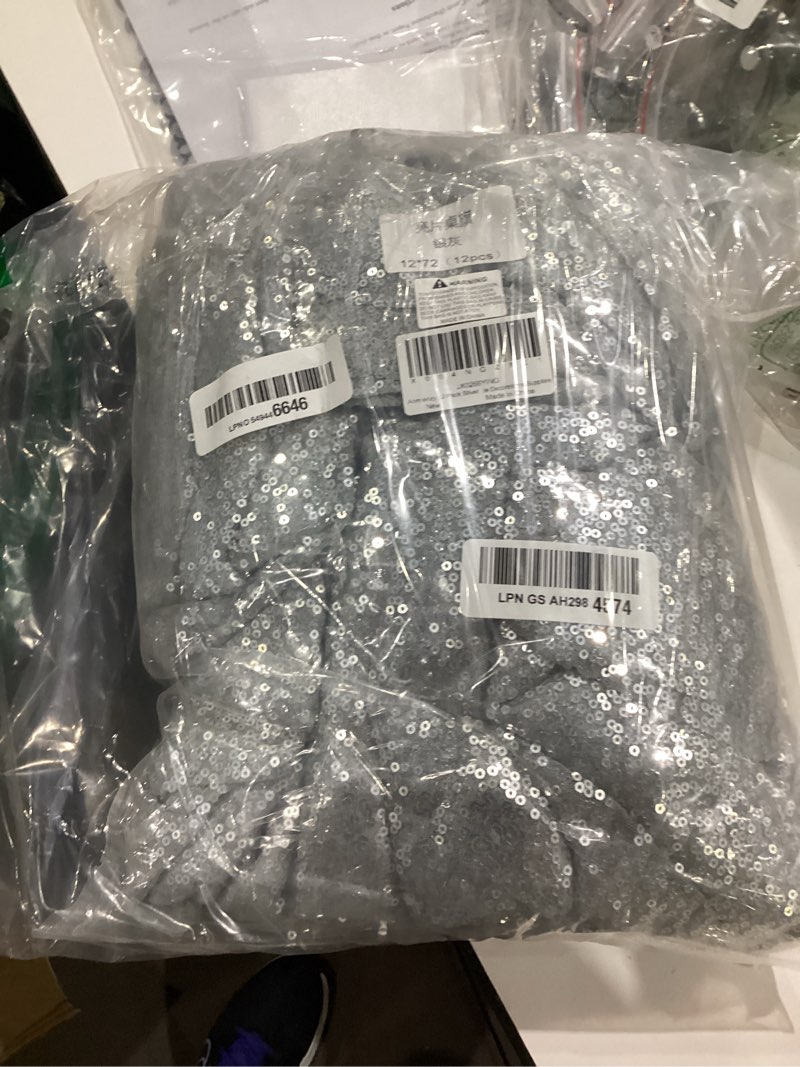 Condition photo showing New/Like New for aormenzy 12 pack silver sequin table runner 12" x 72", glitter sparkle sequin runners for birthday party wedding banquet & baby shower, party table decorations supplies silver 12
