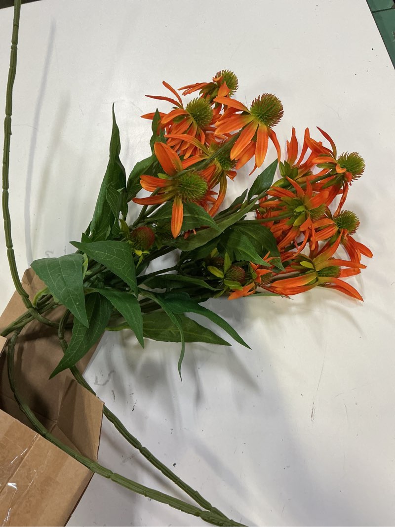 Condition photo showing Good Condition for knitgrip orange 4 pcs artificial coneflowers stems 29 inch faux echinacea flowers branch realistic farmhouse fake sunflower floral bouquet for home centerpiece arrangement indoor outdoor decor