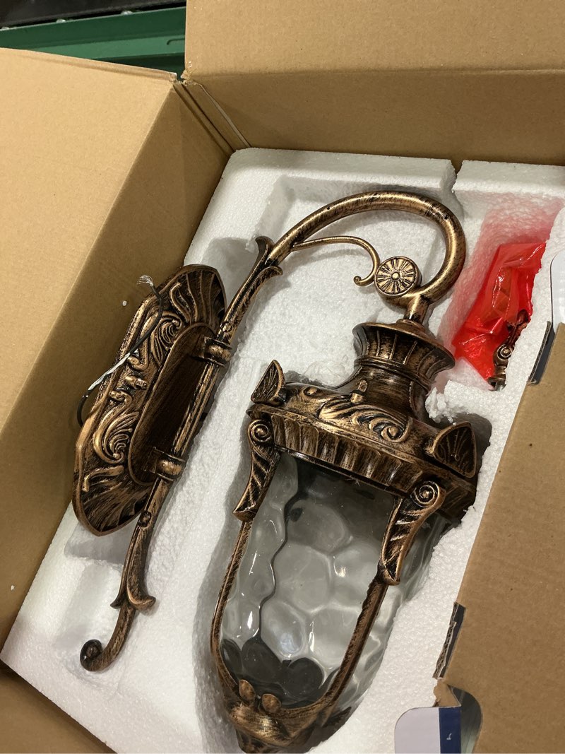 Condition photo showing Good Condition for LONEDRUID Led Outdoor Wall Light Fixtures Bronze Exterior Wall Lantern 16.93"H Waterproof Sconce Porch Lights Wall Mount with Water Glass Shade for House, UL Listed