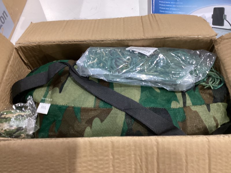 Condition photo showing Good Condition for Ghillie Suit, 5 in 1 Ghillie Suit for Men Including Jacket, Pants, Hood, Carry Bag and Camo Tapes, Helloween Costumes Medium/Large for Adults Woodland