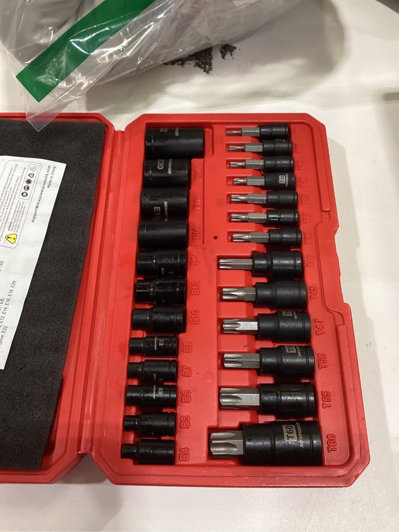Condition photo showing Good Condition for mixpower 25 piece torx bit and socket set, 13 star bits (t8- t60) & 12 e-torx sockets (e4-e22), professional grade auto & motorcycle mechanic set t8-t60,e4-e22(25pcs)