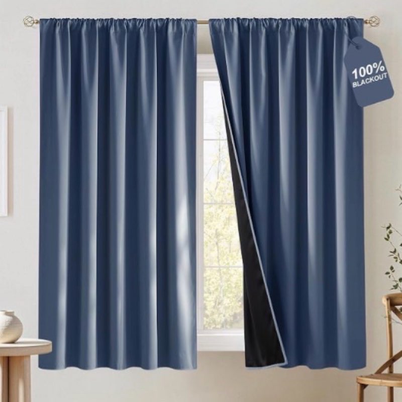 nicetown 100% blackout stone blue curtains for bedroom, rod pocket room darkening thermal curtains s