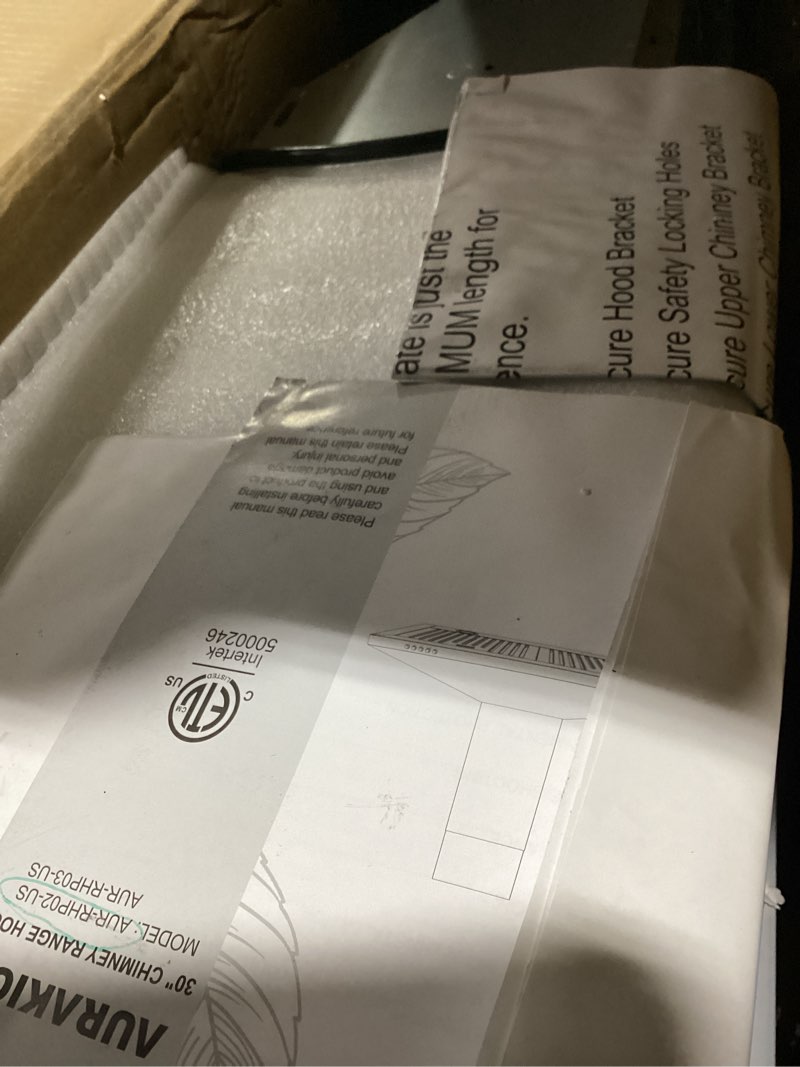 Condition photo showing Good Condition for range hood 30 inch, 450cfm wall mount kitchen hood in stainless steel, true-color 5500k leds, baffle filters, ducted/ductless convertible (charcoal included) s.s. 450cfm