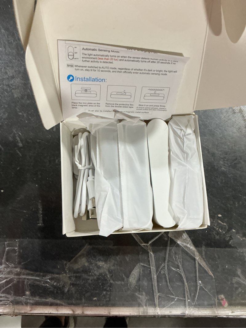 Condition photo showing New/Like New for willed stair lights indoor,warm white rechargeable night light,wireless motion sensor night light,battery stick on lights for stairway,hallway,kitchen,closet,cabinet,bedroom,kids' room(4-pack) white 4 pack