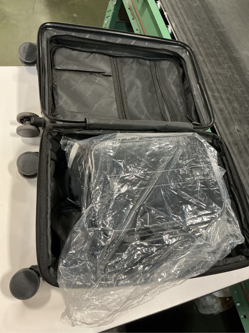 Condition photo showing As Is for 22 Inch Carry On Luggage 22x14x9 Airline Approved, Carry On Suitcase with Wheels, Hard-shell Carry-on Luggage, Durable Luggage Carry-On, Black Small Suitcase with Cosmetic Case Carry-on 22 Inch Black