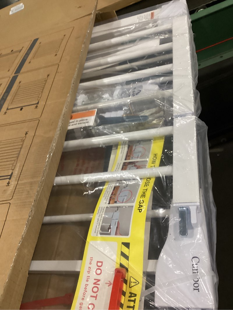 Condition photo showing Good Condition for cumbor 36" extra tall baby gate for stairs, 29.7-48" wide dog gates for doorways, auto close safety gate for babies and pets, easy install, pressure mounted, fits doorways, stairs, entryways, white white 29.7-48"w x 36"h