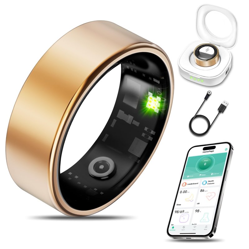 Smart Health Ring for Women Men Fitness Tracker with Heart Rate, Blood Oxygen, Pale Gold 8
