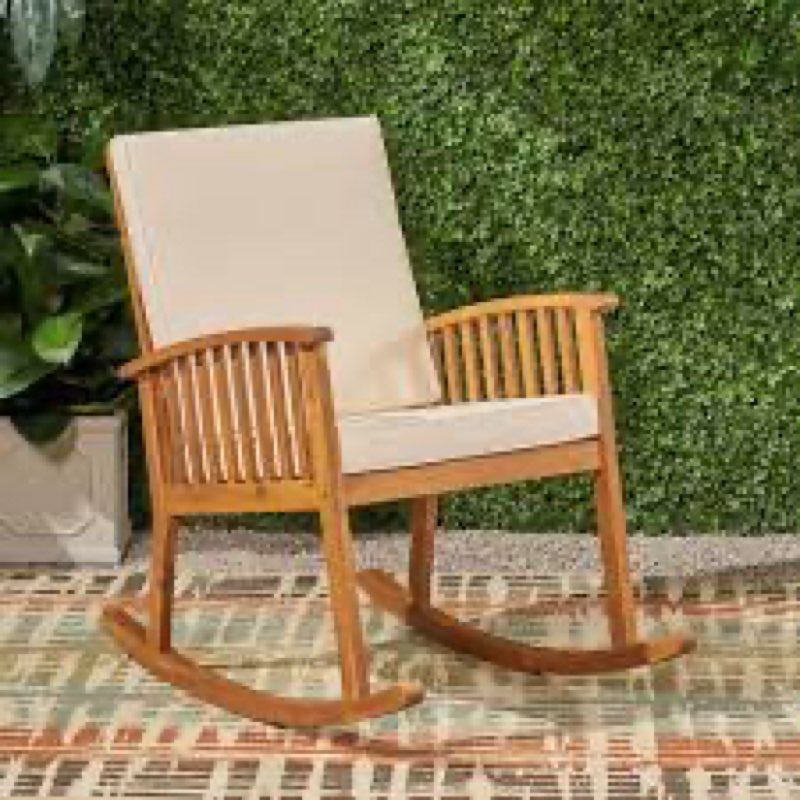 Casa Brown Patina Wood Outdoor Patio Rocking Chair with Cream Cushion