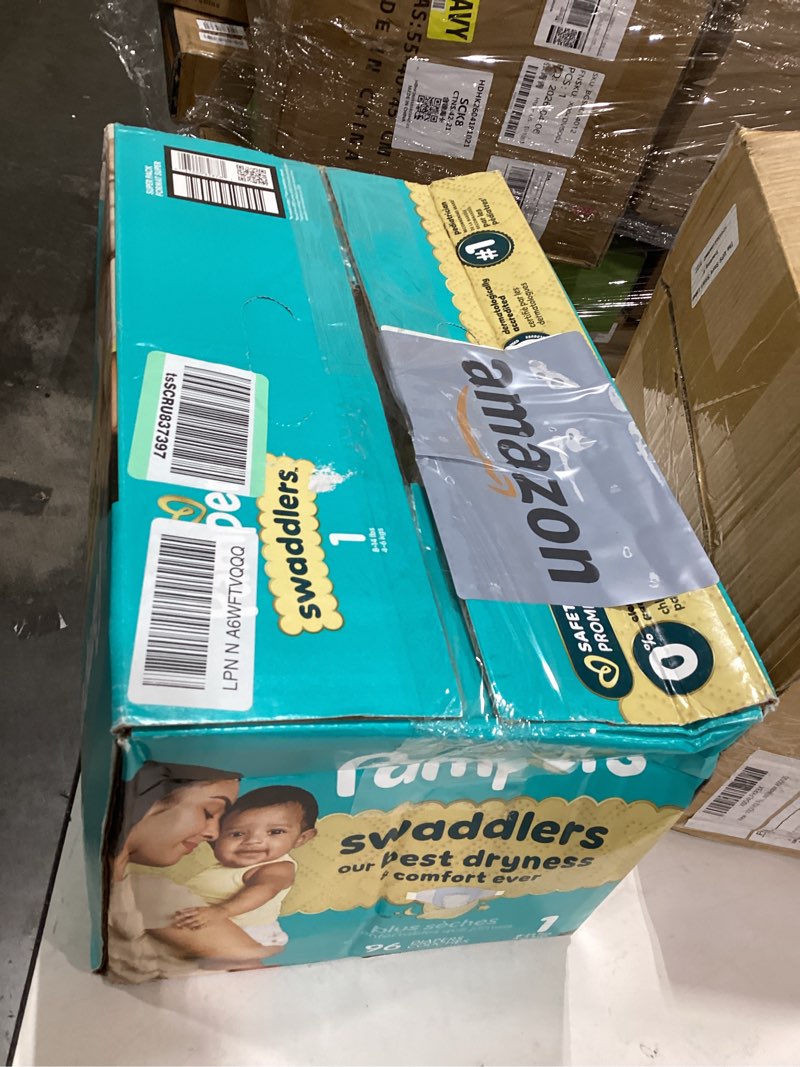 Condition photo showing New/Like New for pampers swaddlers diapers, size 1 (8-14 lbs), 96 count, fragrance free, hypoallergenic, absorbent, pediatrician recommended, skin safe
