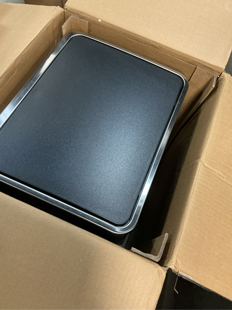 Condition photo showing As Is for SONGMICS Trash Can, 13-Gallon Gabbage Can, with 15 Trash Bags, Steel, with Soft-Close Lid, Removable Inner Bucket, Handles, Ink Black